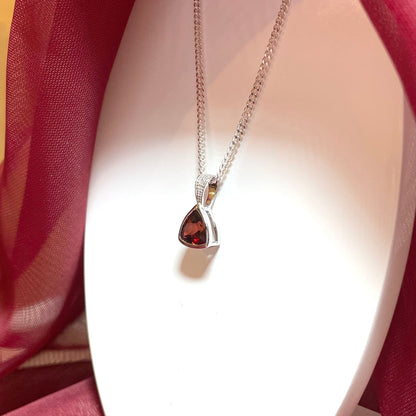 Garnet And Diamond Triangular Sterling Silver Red Brown Necklace