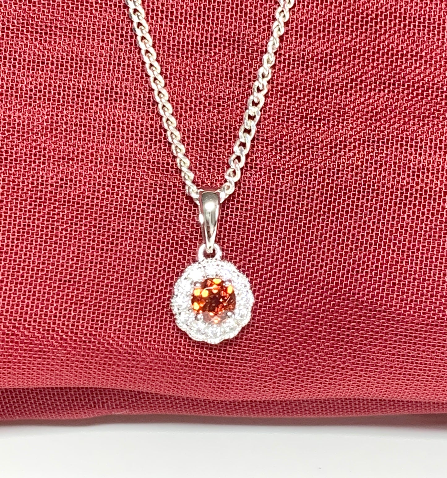 Garnet and cubic zirconia necklace sterling silver round dress cluster pendant