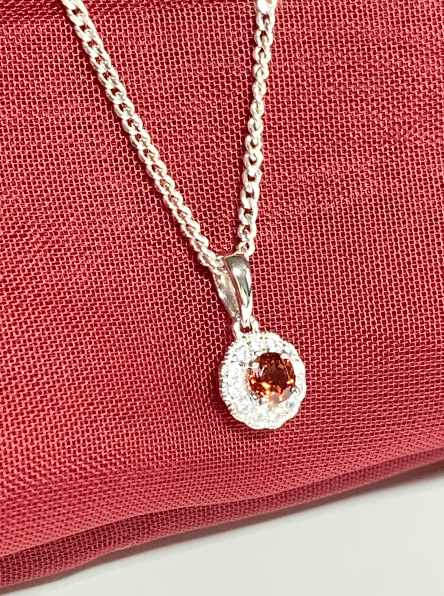 Garnet and cubic zirconia necklace sterling silver round dress cluster pendant