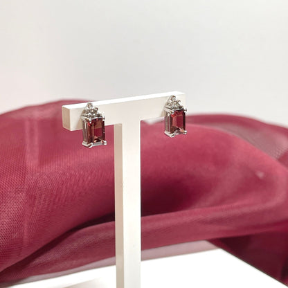 Garnet and diamond sterling silver baguette stud earrings