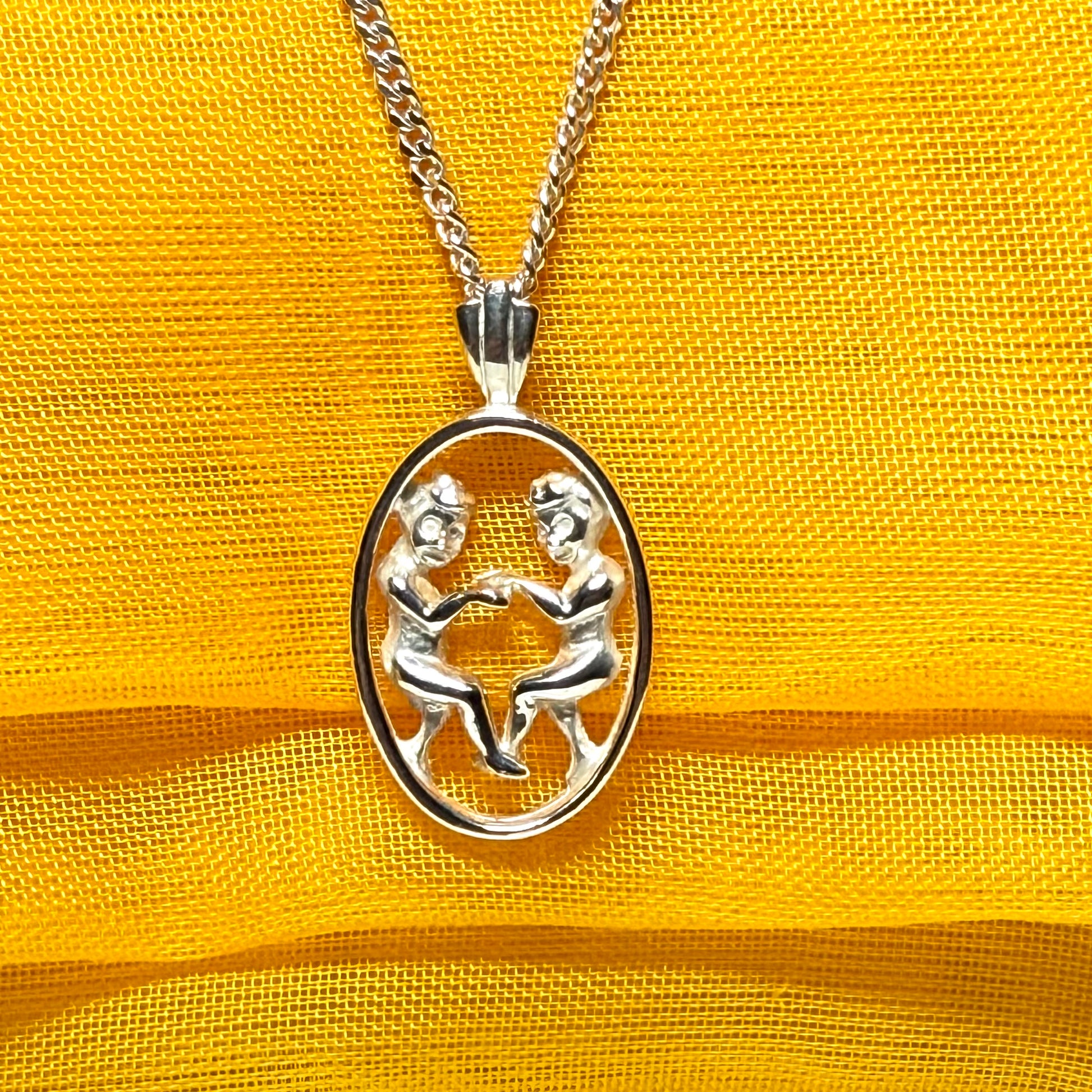Gemini Zodiac Oval Necklace Sterling Silver Pendant