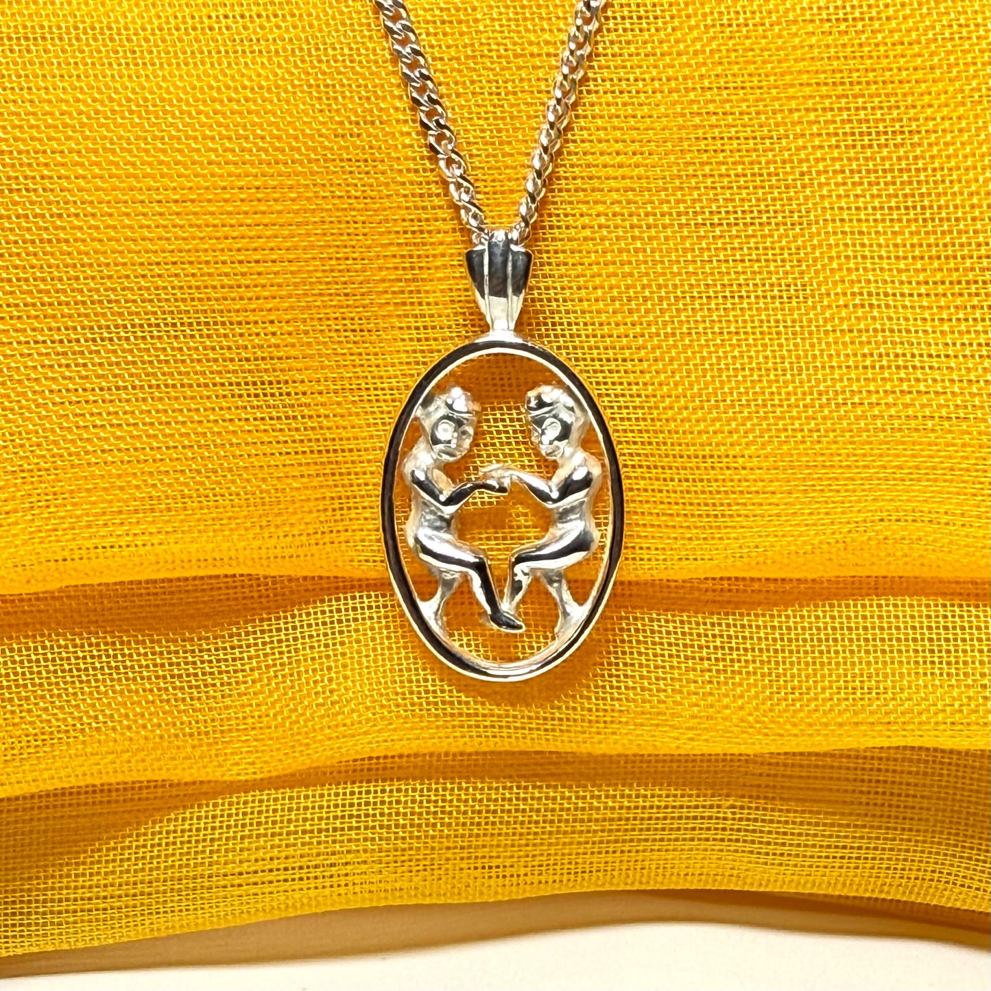 Gemini Zodiac Oval Necklace Sterling Silver Pendant