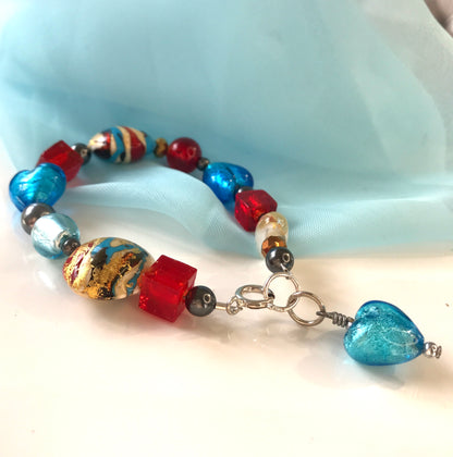 Real Murano glass bracelet red blue