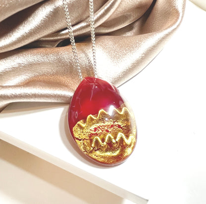 Red Gold Murano Glass Ellipse Necklace