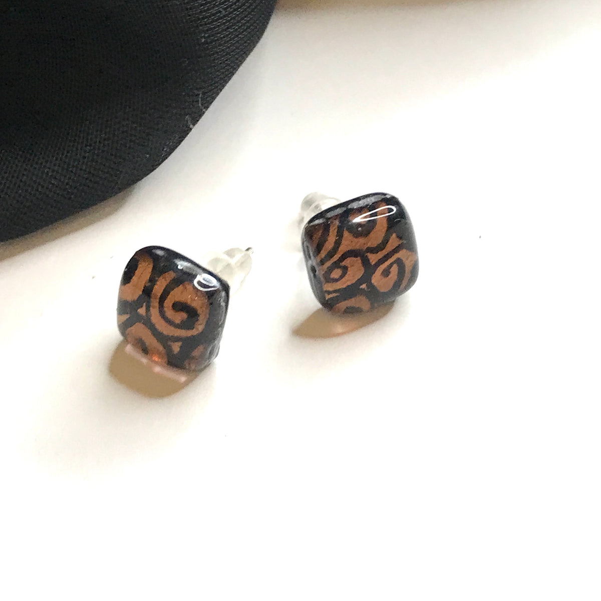 Gold and black square stud Real Genuine Murano glass stud earrings