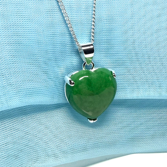 Gorgeous real green jade necklace heart shaped sterling silver, exquisite designed pendant with chain