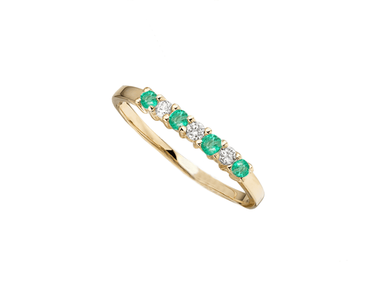 Green Emerald And Diamond Claw Set Eternity Ring