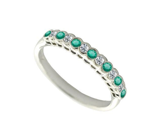 Green Emerald And Diamond Smooth Rubbed Over Eternity Ring White Gold
