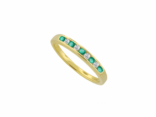 Green Emerald And Diamond Yellow Gold Channel Set Eternity Ring
