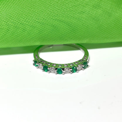 Green Emerald and Diamond Eternity Ring White Gold