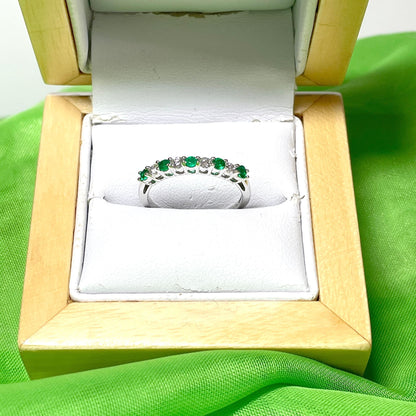 Green Emerald and Diamond Eternity Ring White Gold