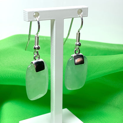 Green Jade Sterling Silver Cushion Shaped Drop Earrings