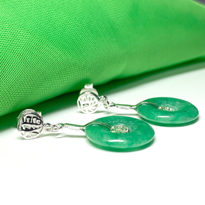 Green Jade Silver Round Fancy Drop Earrings