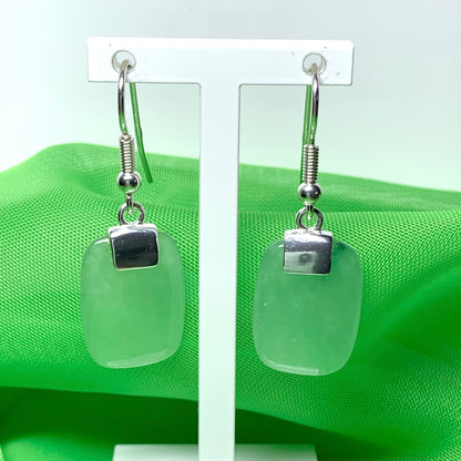 Green Jade Sterling Silver Cushion Shaped Drop Earrings