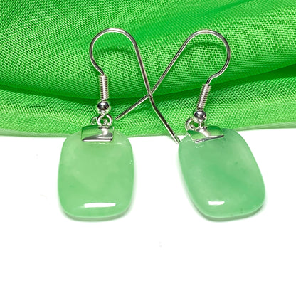 Green Jade Sterling Silver Cushion Shaped Drop Earrings