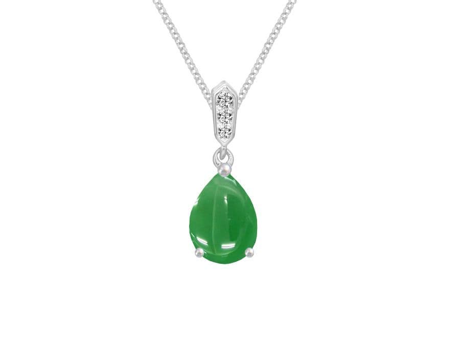 Green Pear Teardrop Jade And Diamond White Gold Necklace