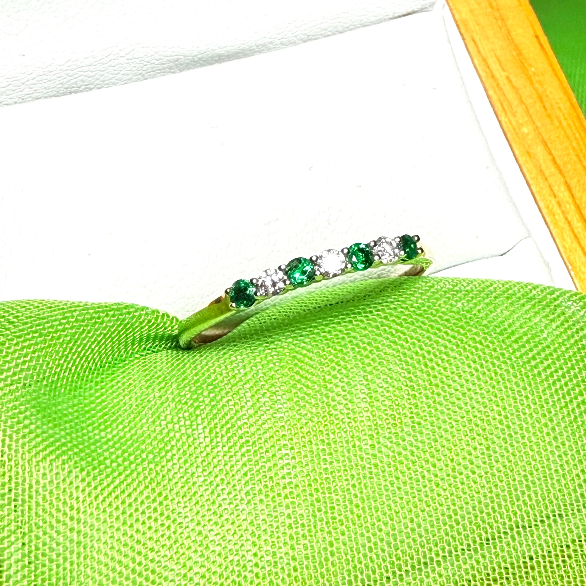 Green Emerald And Diamond Claw Set Eternity Ring