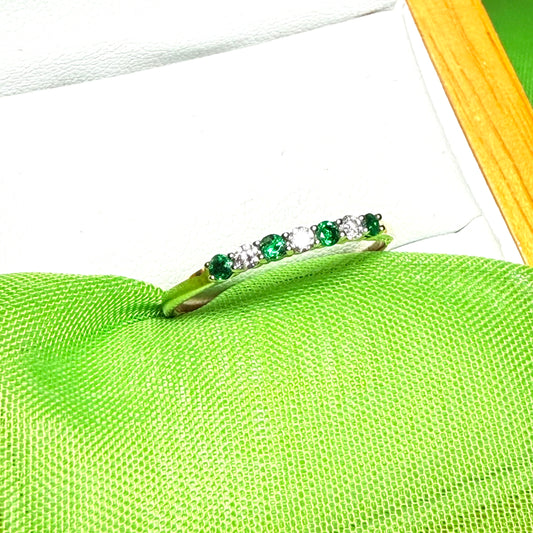 Green Emerald And Diamond Claw Set Eternity Ring