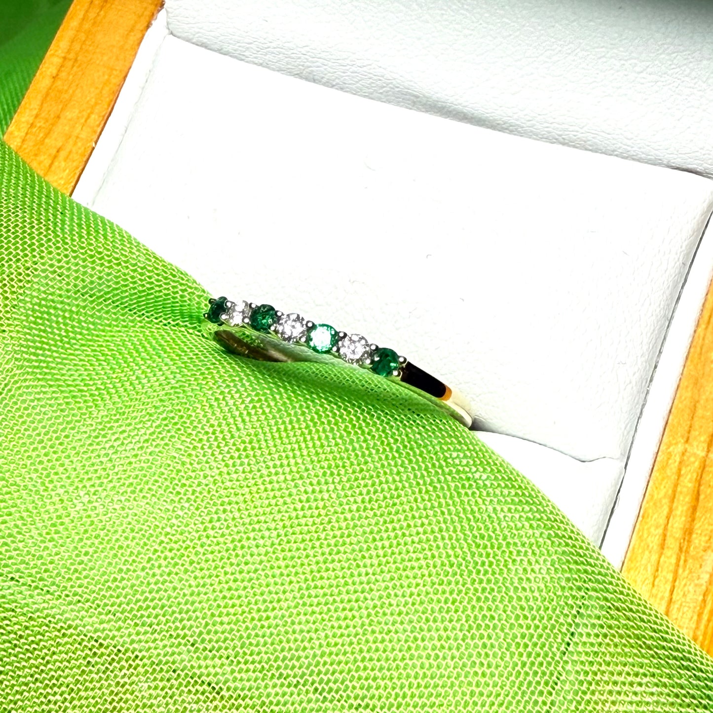 Green Emerald And Diamond Claw Set Eternity Ring