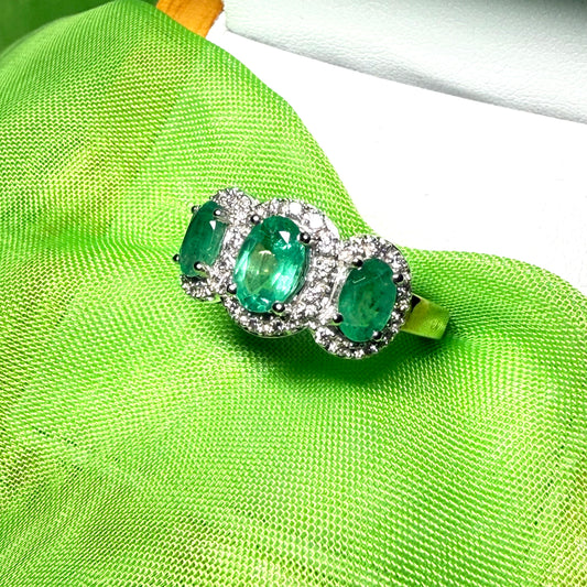 Green Oval Emerald And Diamond Trilogy Cluster Ring