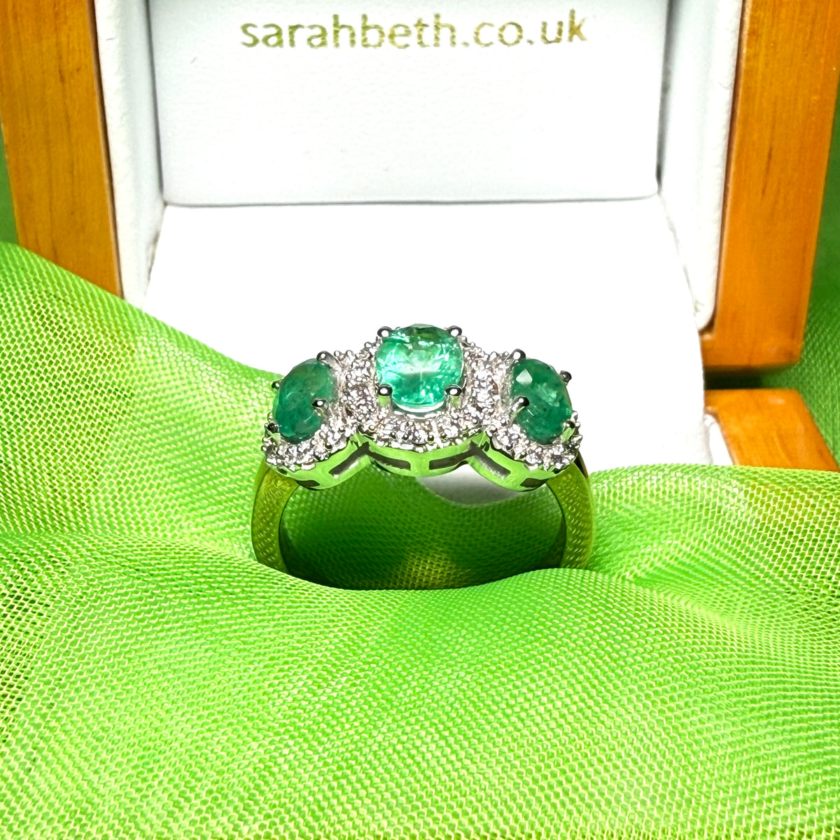 Green Oval Emerald And Diamond Trilogy Cluster Ring