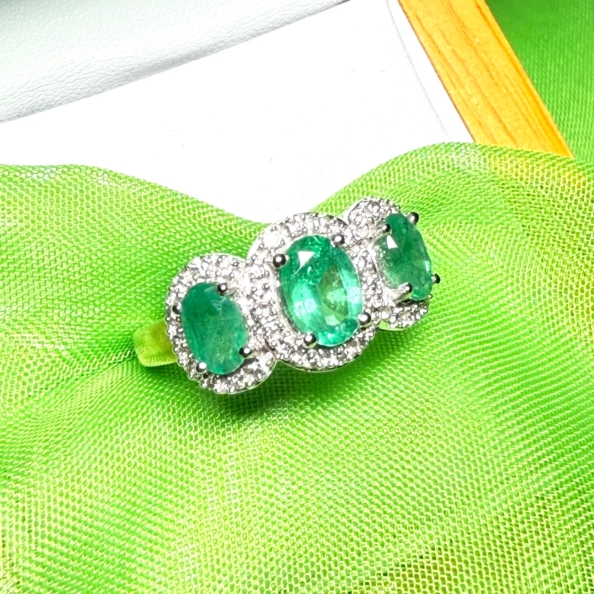 Green Oval Emerald And Diamond Trilogy Cluster Ring