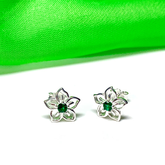 Green cubic zirconia flower shaped dress stud earrings