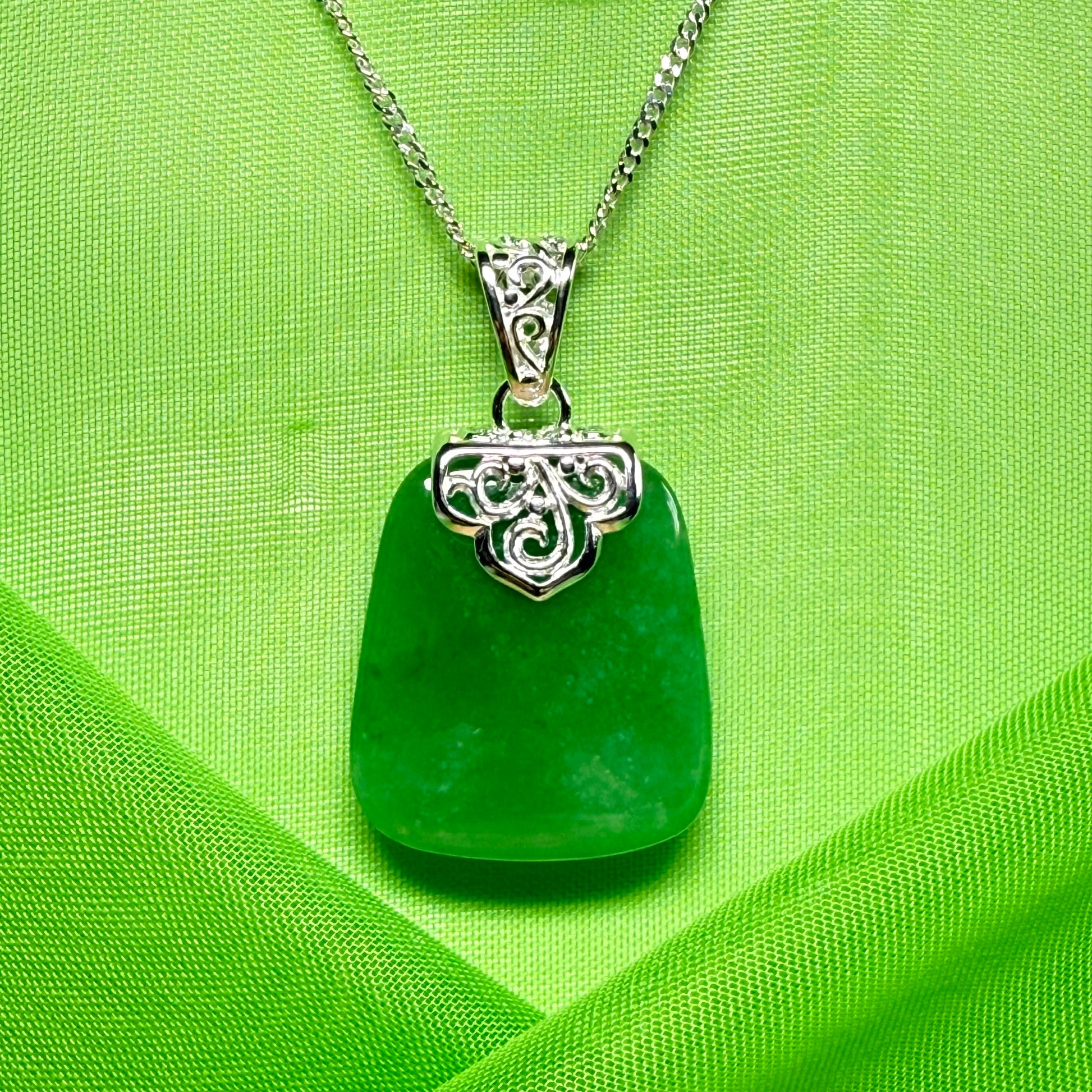 Green jade pendant large cushion shaped pendant