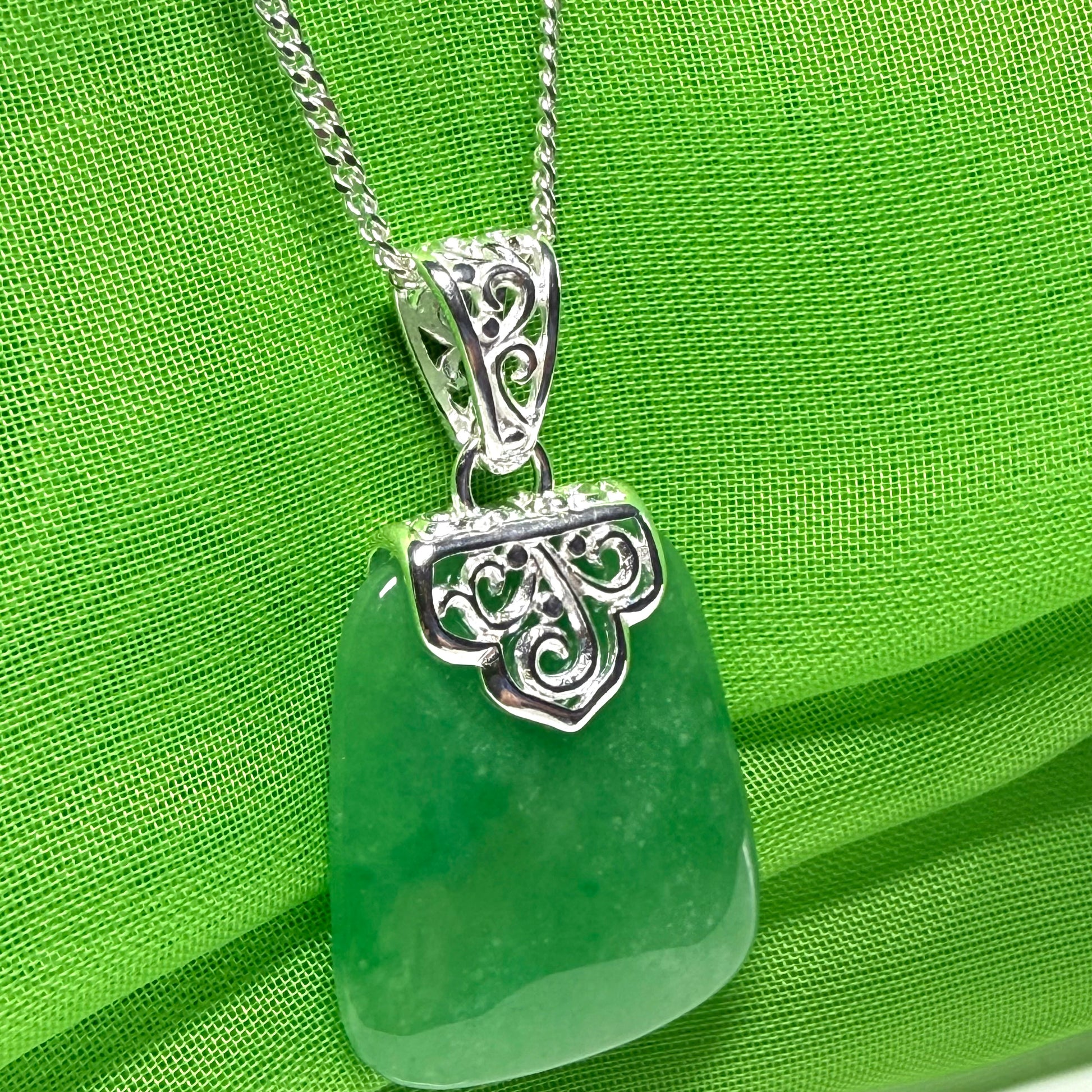 Green jade pendant large cushion shaped pendant