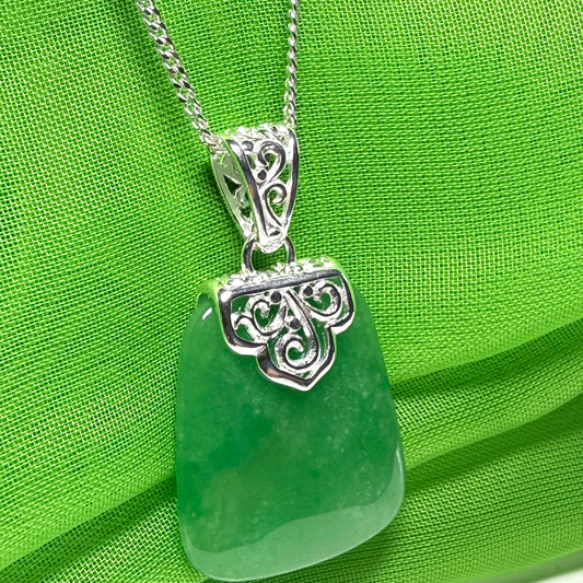 Green jade pendant large cushion shaped pendant