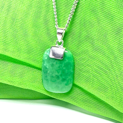 Green pendant real cushion shaped jade necklace sterling silver