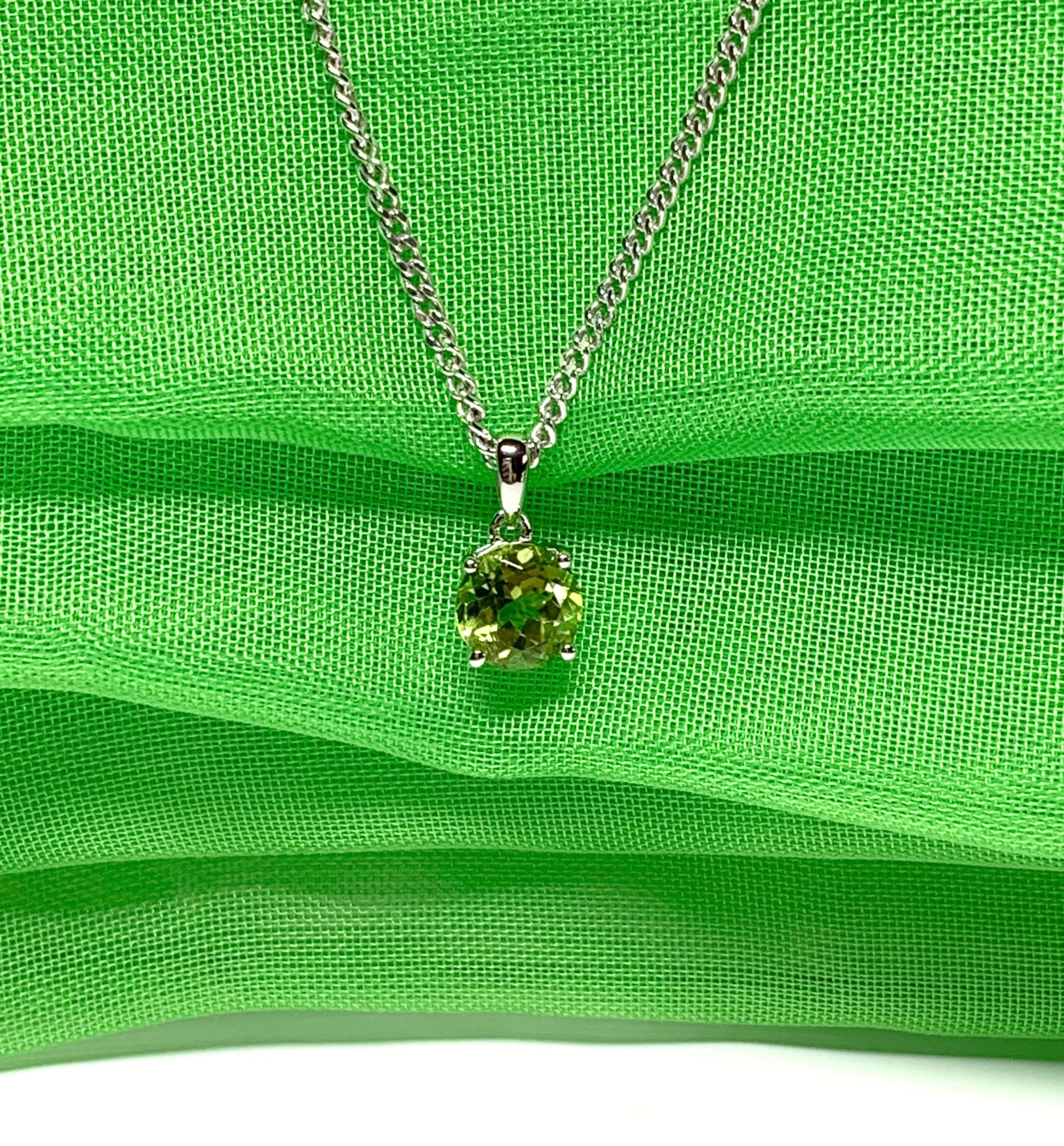 Green real round peridot sterling silver necklace