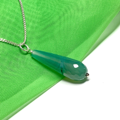 Green agate patterned tear drop necklace pendent sterling silver