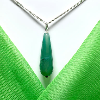 Green agate patterned tear drop necklace pendent sterling silver