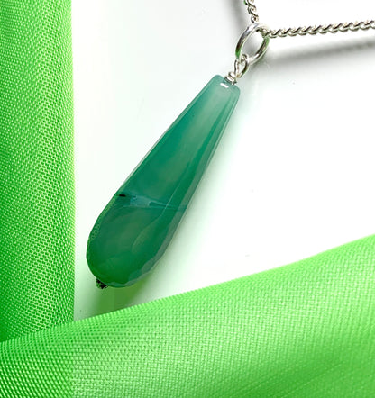 Green agate patterned tear drop necklace pendent sterling silver