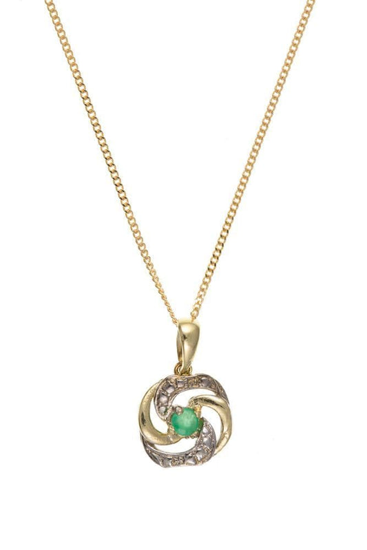 Green emerald necklace round gold pendant