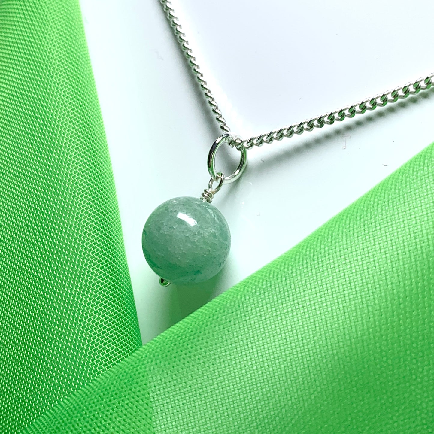 Real jade Round ball shaped sterling silver green necklace pendant