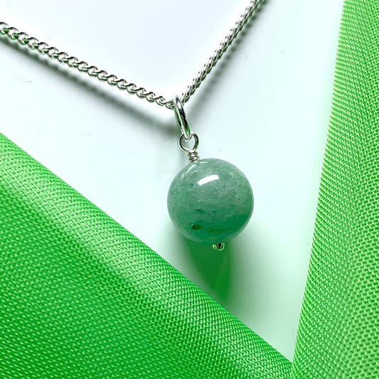Real jade Round ball shaped sterling silver green necklace pendant