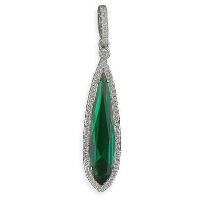 Green pear shaped cubic zirconia silver cluster long drop necklace pendant