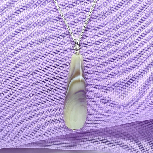 Grey purple agate tear drop necklace sterling silver pendant