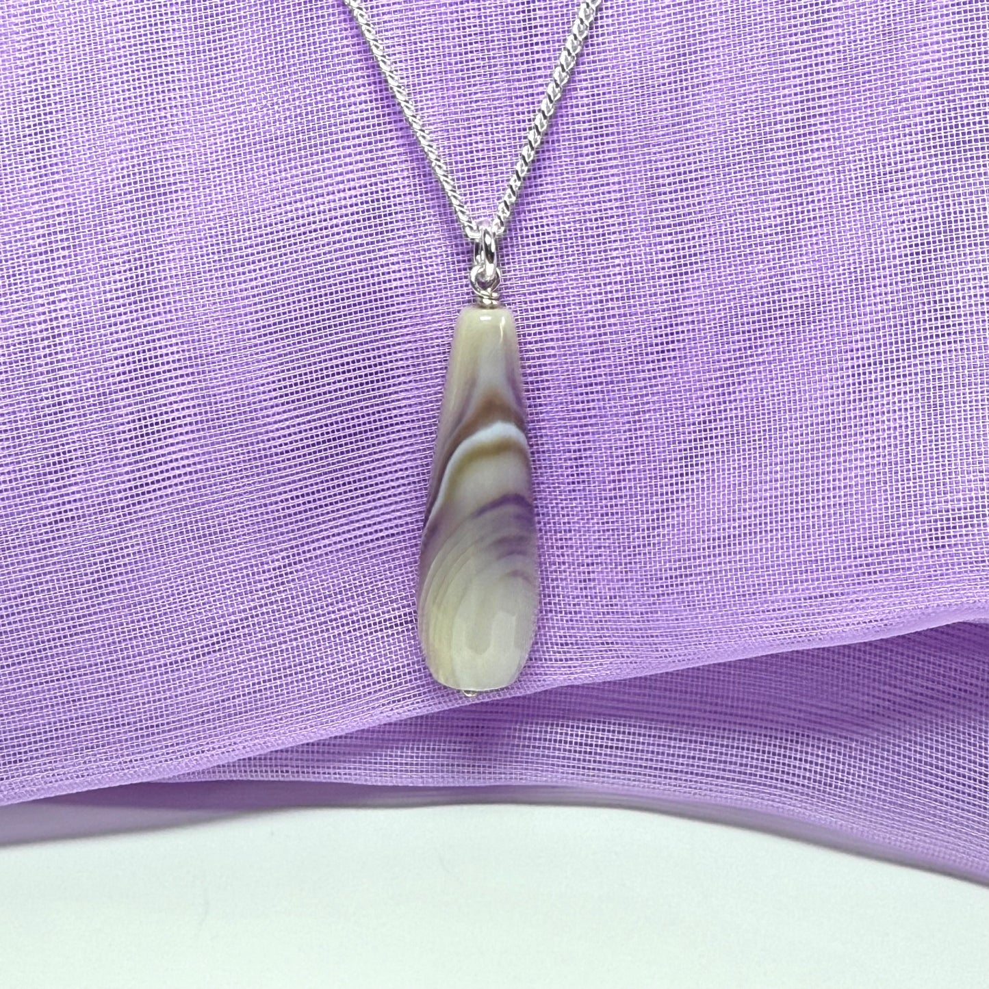 Grey purple agate tear drop necklace sterling silver pendant