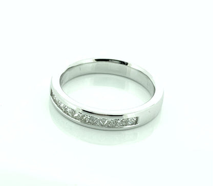 Half carat white gold princess cut diamond eternity ring square diamonds channel set