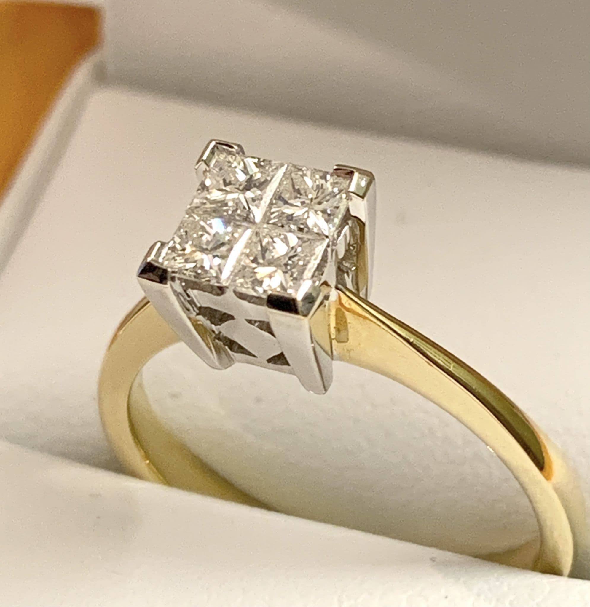 Square cut white on sale gold engagement rings