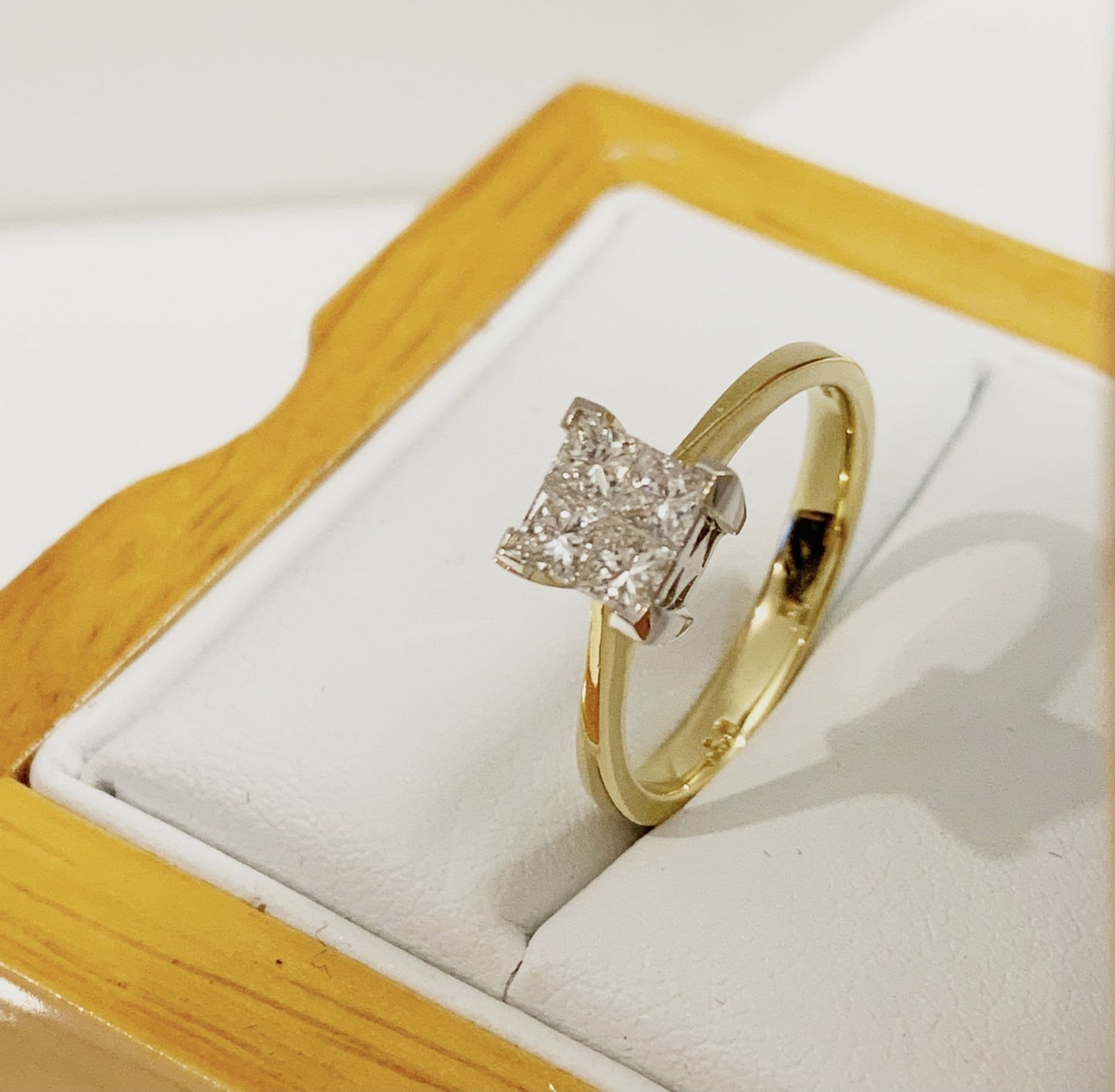 Half carat princess cut square diamond yellow gold diamond engagement ring 50 points