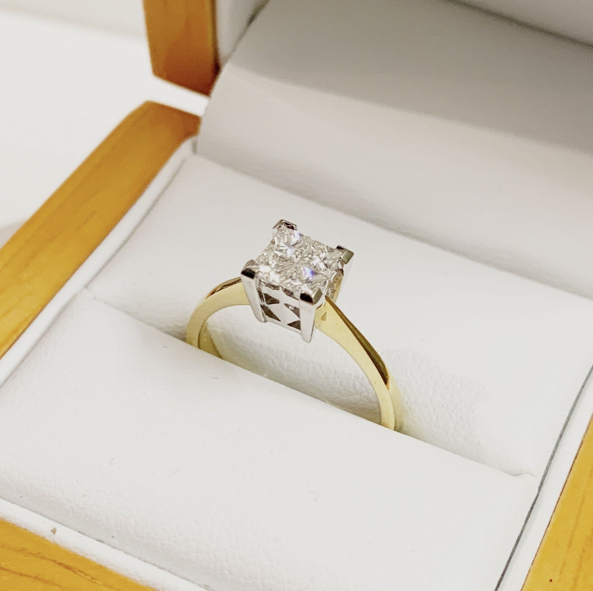 Half carat princess cut square diamond yellow gold diamond engagement ring 50 points