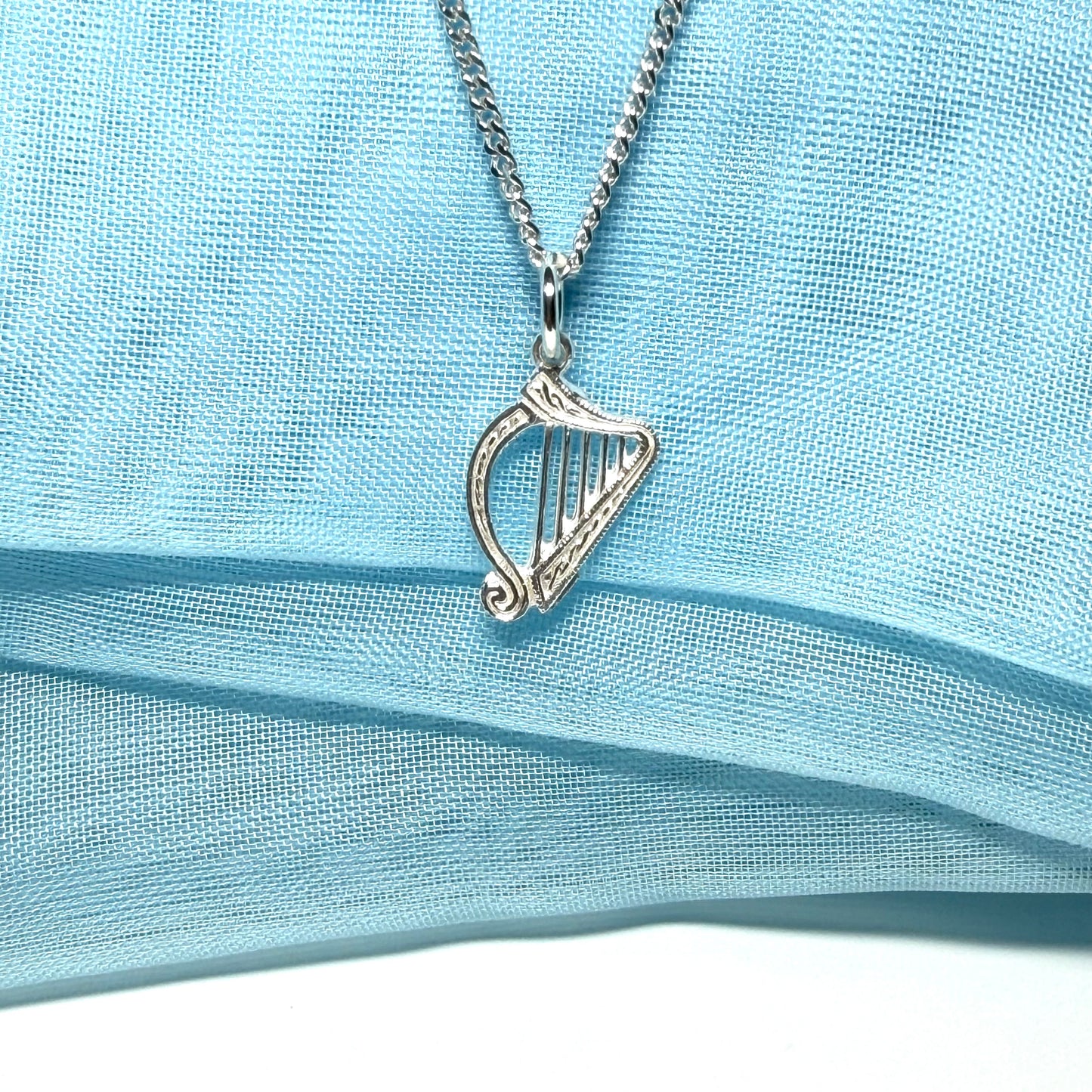 Harp Shaped Necklace Solid Sterling Silver