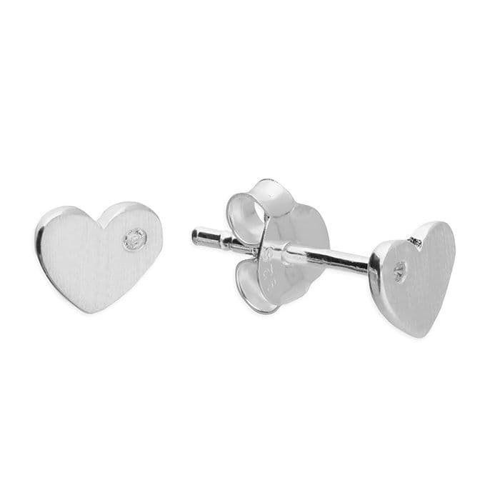 Heart Shaped Sterling Silver Cubic Zirconia Stud Earrings