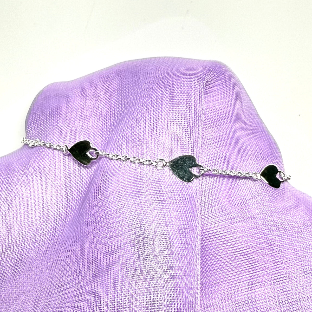 Heart shaped link solid sterling silver ladies bracelet
