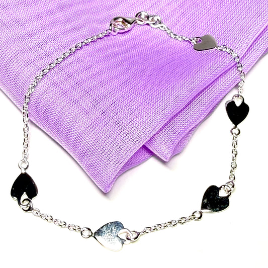 Heart shaped link solid sterling silver ladies bracelet