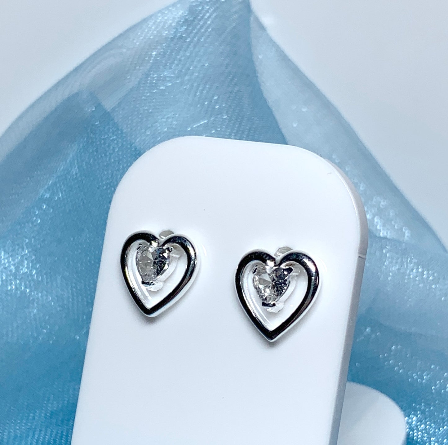 Heart shaped stud earrings cubic zirconia sterling silver